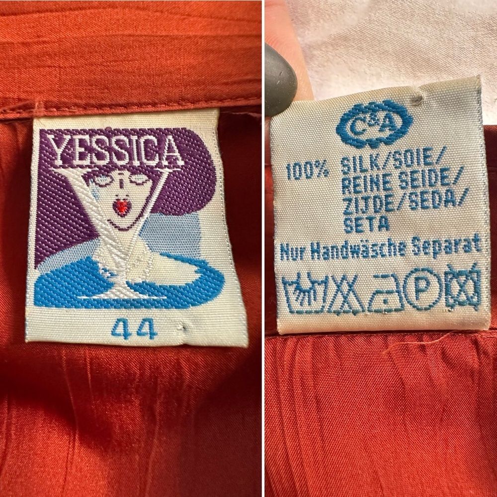 Vintage Yessica by C&A 100% Silk Rust Orange Asymmetrical Button Blouse (US 12) - Picture 7 of 14